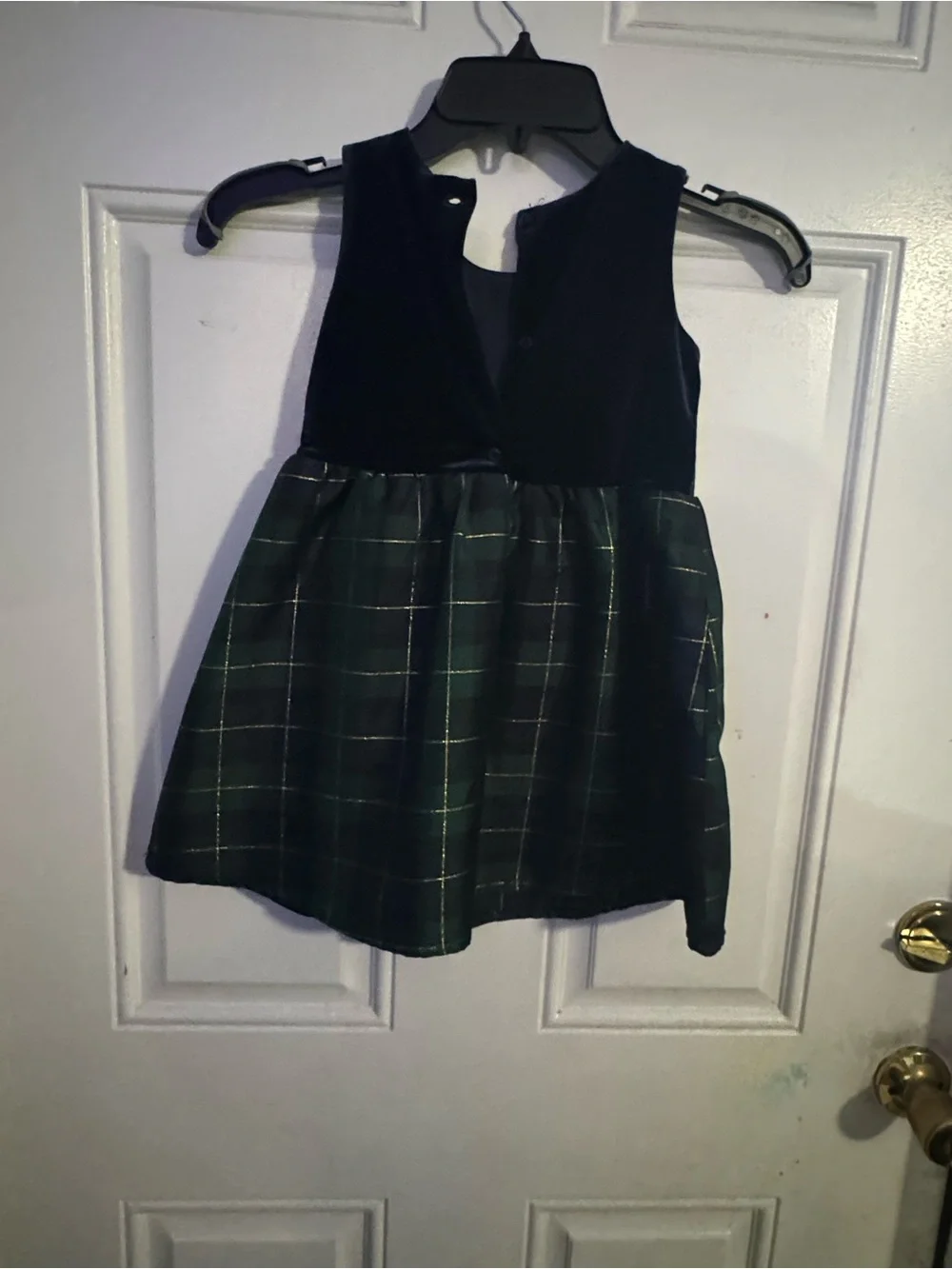 The Children's Place Navy Velvet & Green Plaid Bow-Hem Party Dress